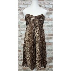 Vintage Y2K Betsey Johnson Black Label Strapless Leopard Silk Mini Dress Sz 6